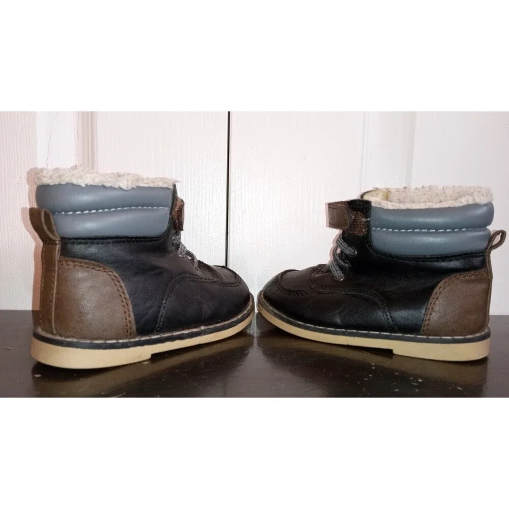 Old navy toddler boys black and brown‎ ankle strap faux leather boots